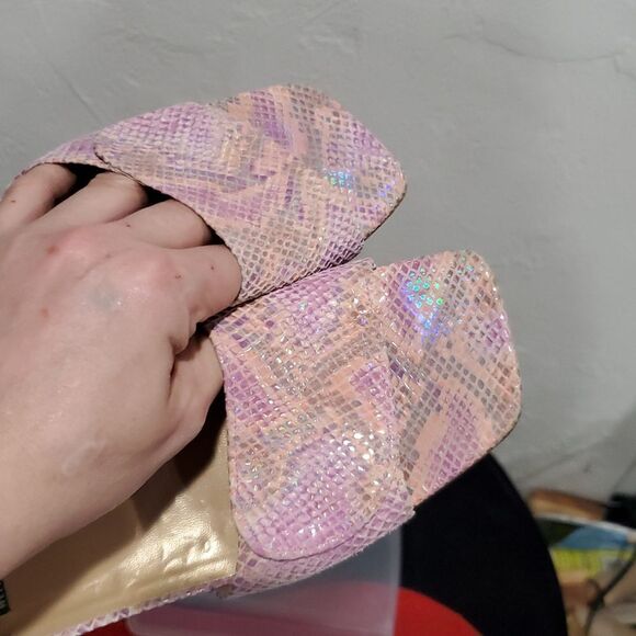 Stuart Weitzman Y2K Pink Iridescent Snakeskin Leather Sandals Size 9 - Picture 14 of 14